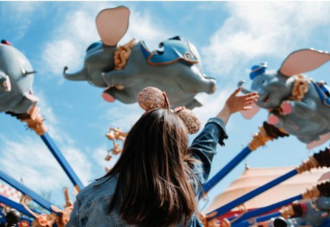 Little Girl Waving At Guest Riding Dumbo the Flying Elephant at Magic Kingdom