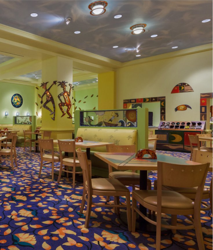 Picabu, a Cafeteria Style Restaurant with Chairs, Tables and Painted Animated Characters