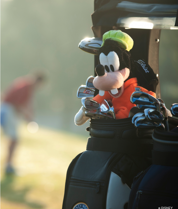 Golf Bag with Clubs and Goofy Stuffed Animal