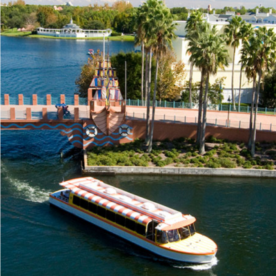 Friendship Boat Service with Epcot and the Boardwalk in the Background