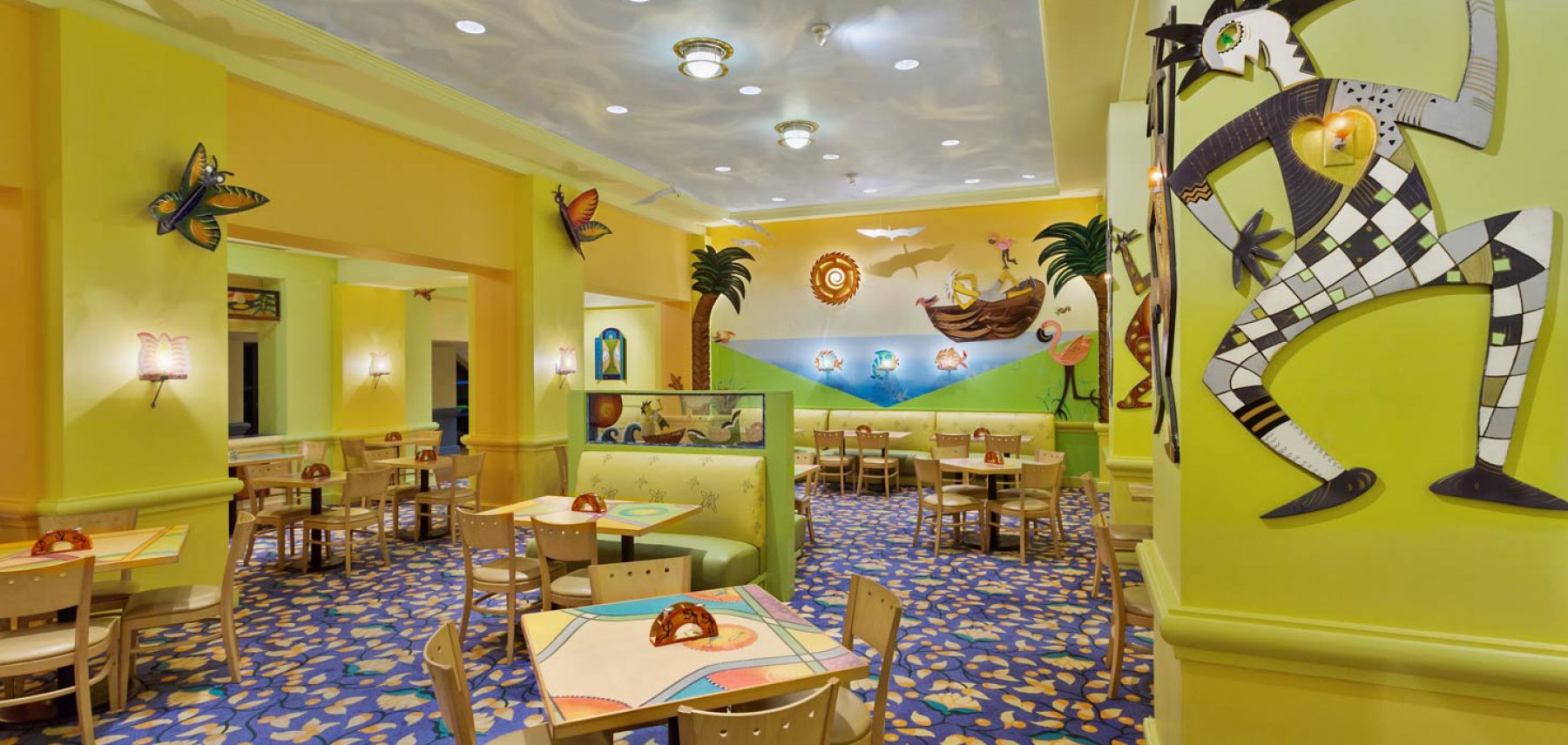 Dining Area with Chairs, Tables and Painted Animated Characters