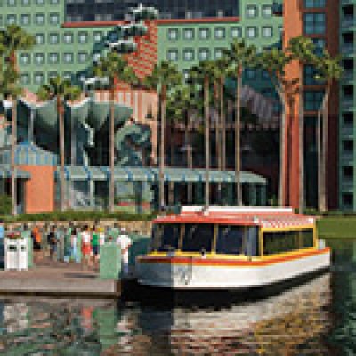 Disney's Water Taxi with Dolphin Hotel in the Background