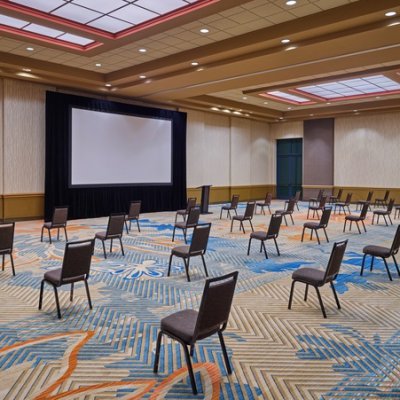 Large Meeting Room Theater Set with Chairs and Very Large Screen