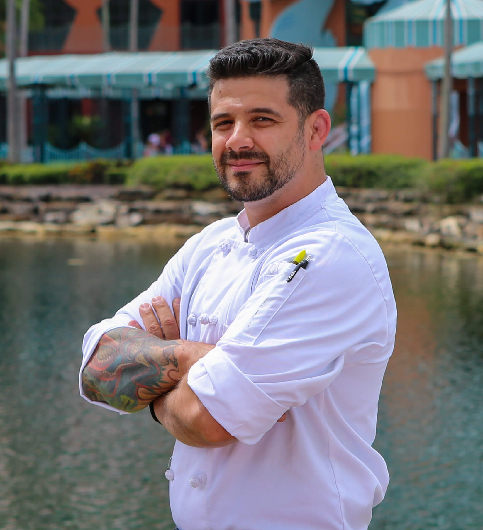 Chef Mauricio with Hotel in the Background