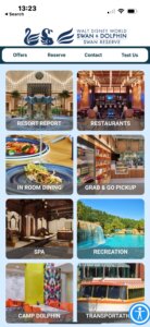 A snapshot of the front page of the resort's app.