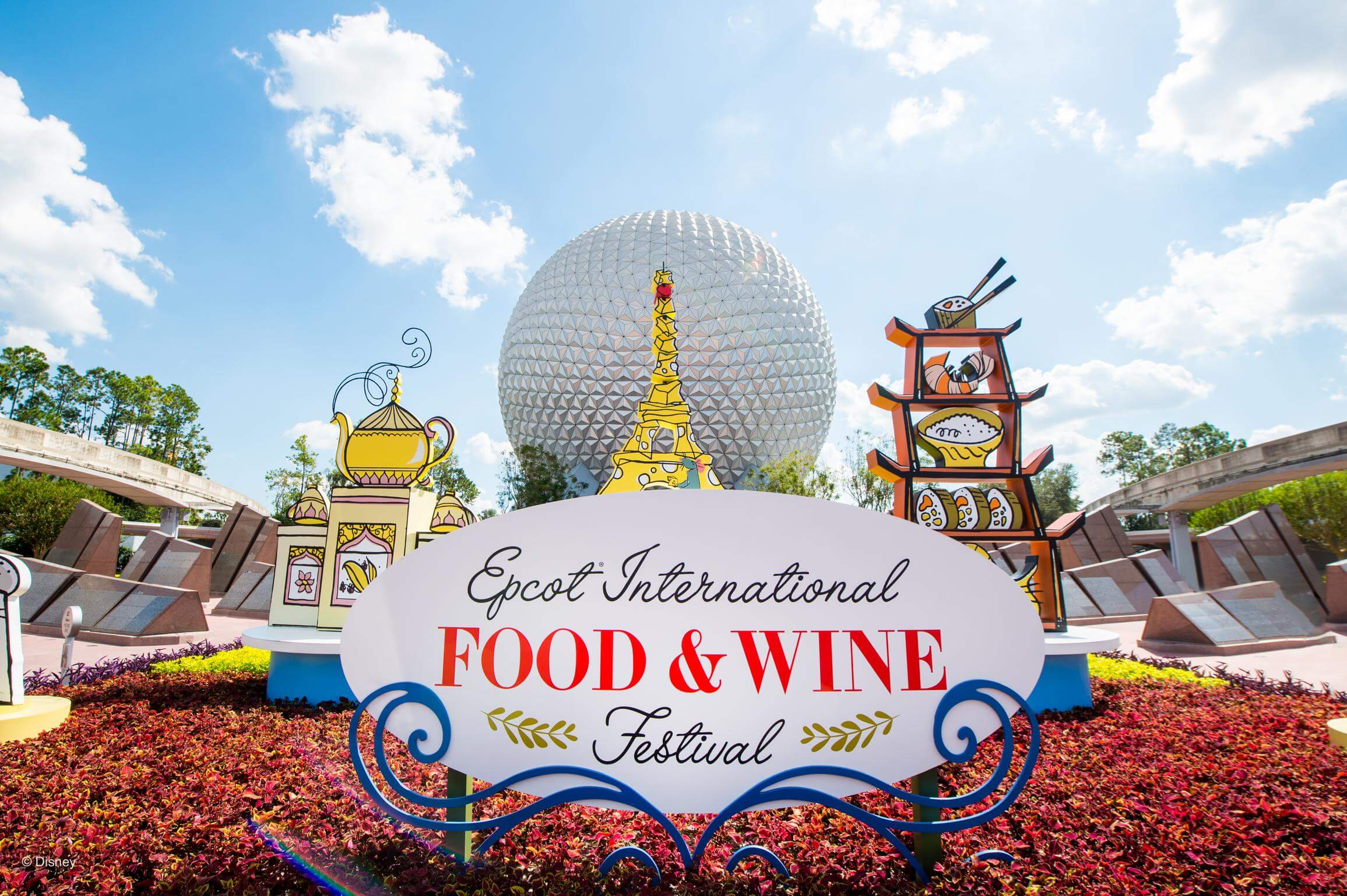 Logo at the entrance of Epcot for the Food and Wine Festival