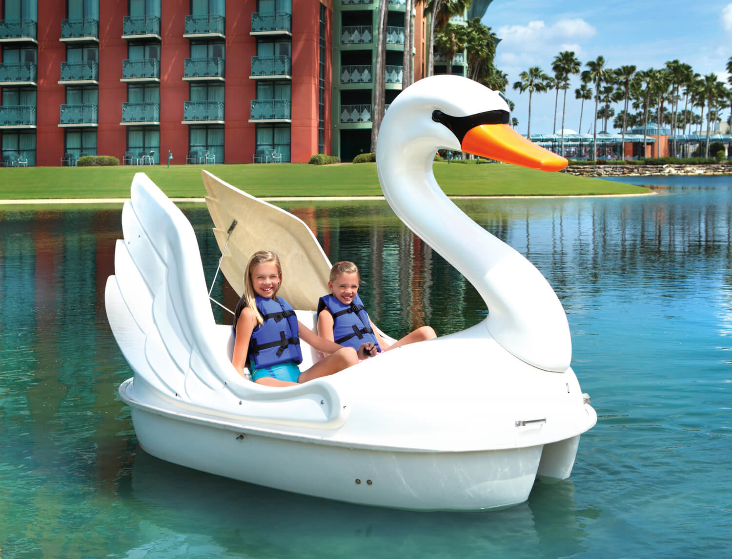 Two Kids in a Swan Paddle Boat