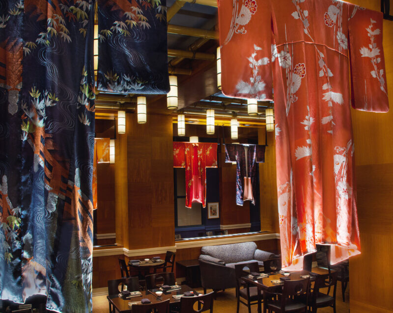 Authentic kimonos decorate the restaurant.